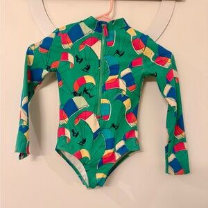 Boden Kids Long-Sleeve One-Piece Swimsuit - Green Kite Pattern